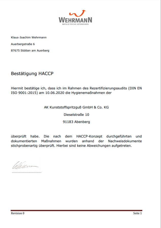 AK-Kunstoffspritzguss quality injection moulding certificate